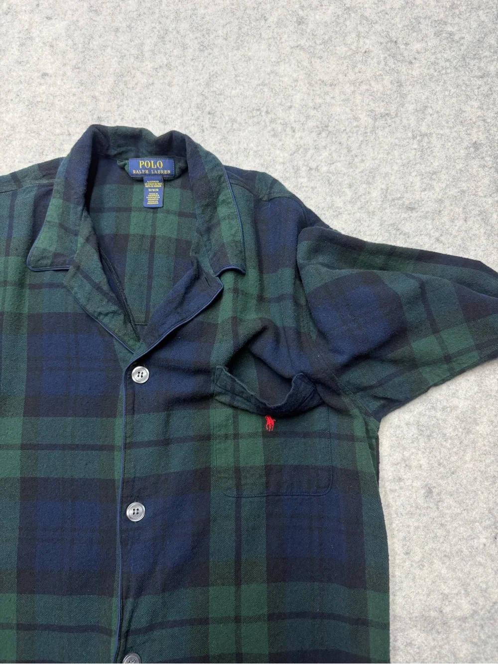 Polo Ralph Lauren Mens Pajama Top Medium Black Watch Plaid Flannel Sleepwear